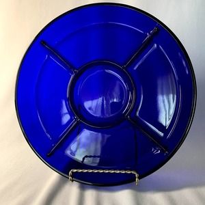 Vintage  Round Cobalt Blue Divided Serving Dish, Made in France, Stunning Piece